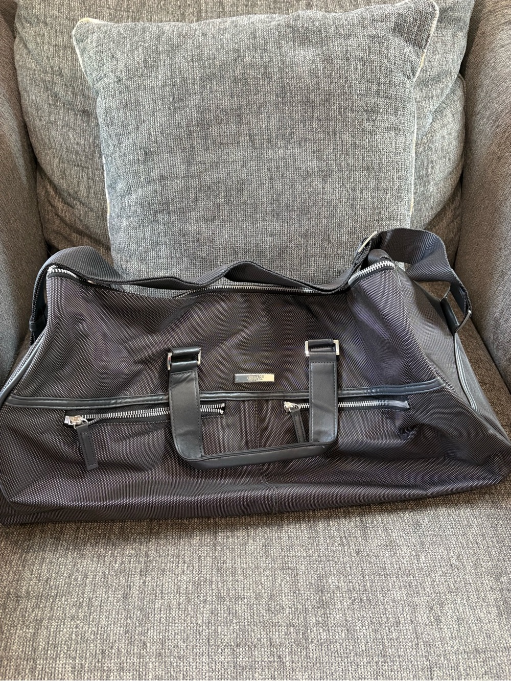 Versace Black Duffel Bag with Silver Accents